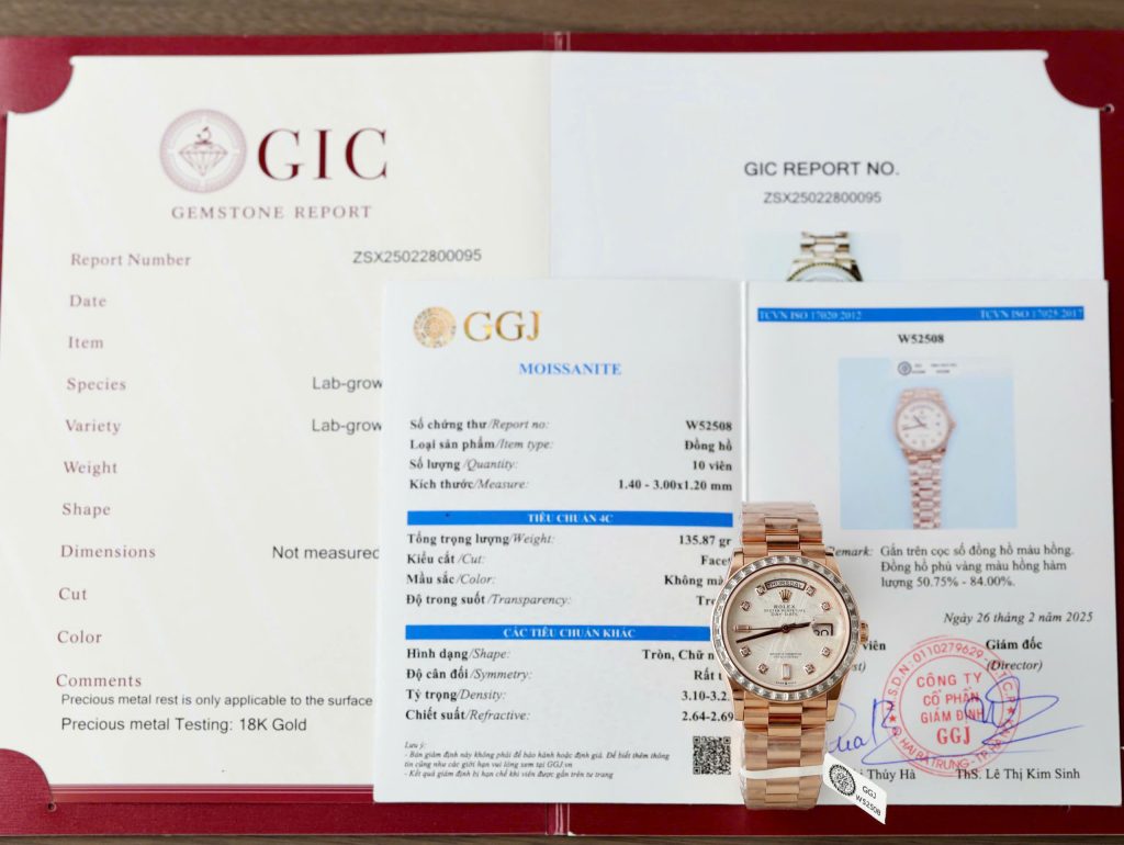 Đồng hồ Rolex Day-Date mặt thiên thạch chế tác bọc vàng thật viền đính moissanite baguette 36mm (2)