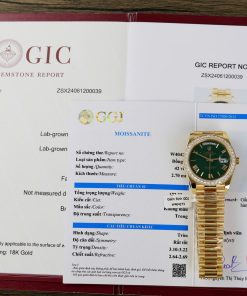 Đồng hồ Rolex Day-Date mặt xanh lá cây chế tác bọc vàng thật viền đính moissanite HongKong 40mm (2)