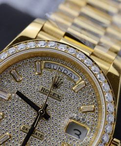 Đồng hồ Rolex Day-Date nam chế tác bọc vàng thật viền & mặt số đính kim cương moissanite 40mm (2)