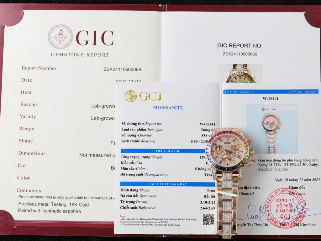 Đồng hồ Rolex Daytona Rainbow 116595 chế tác bọc vàng 18K đính ruby + sapphire + kim cương moissanite 40mm (2)