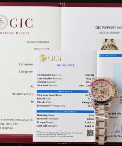 Đồng hồ Rolex Daytona Rainbow 116595 chế tác bọc vàng 18K đính ruby + sapphire + kim cương moissanite 40mm (2)