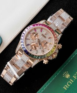 Đồng hồ Rolex Daytona Rainbow 116595 chế tác bọc vàng 18K đính ruby + sapphire + kim cương moissanite 40mm (2)