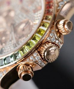 Đồng hồ Rolex Daytona Rainbow 116595 chế tác bọc vàng 18K đính ruby + sapphire + kim cương moissanite 40mm (2)