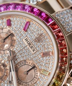Đồng hồ Rolex Daytona Rainbow 116595 chế tác bọc vàng 18K đính ruby + sapphire + kim cương moissanite 40mm (2)