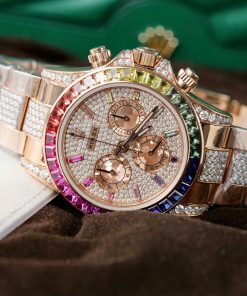 Đồng hồ Rolex Daytona Rainbow 116595 chế tác bọc vàng 18K đính ruby + sapphire + kim cương moissanite 40mm (2)