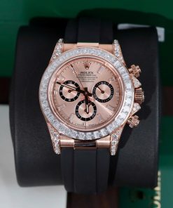 Đồng hồ Rolex Daytona mặt sundust chế tác bọc vàng thật viền đính kim cương moissanite baguette 40mm (2)