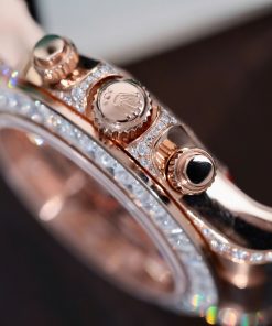 Đồng hồ Rolex Daytona mặt sundust chế tác bọc vàng thật viền đính kim cương moissanite baguette 40mm (2)