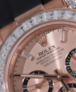 Đồng hồ Rolex Daytona mặt sundust chế tác bọc vàng thật viền đính kim cương moissanite baguette 40mm (2)