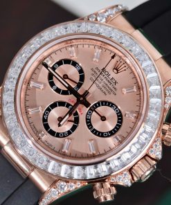 Đồng hồ Rolex Daytona mặt sundust chế tác bọc vàng thật viền đính kim cương moissanite baguette 40mm (2)