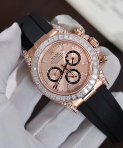 Đồng hồ Rolex Daytona mặt sundust chế tác bọc vàng thật viền đính kim cương moissanite baguette 40mm (2)