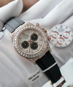 Đồng hồ Rolex Daytona mặt thiên thạch chế tác bọc vàng thật đính full moissanite HongKong 40mm (2)