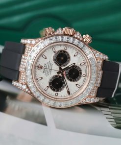 Đồng hồ Rolex Daytona mặt thiên thạch chế tác bọc vàng thật đính full moissanite HongKong 40mm (2)