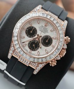 Đồng hồ Rolex Daytona mặt thiên thạch chế tác bọc vàng thật đính full moissanite HongKong 40mm (2)