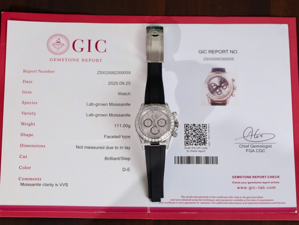 Đồng hồ Rolex Daytona mặt xám chế tác đính kim cương moissanite baguette 40mm (2)