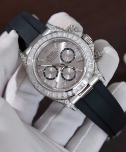 Đồng hồ Rolex Daytona mặt xám chế tác đính kim cương moissanite baguette 40mm (2)