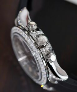 Đồng hồ Rolex Daytona mặt xám chế tác đính kim cương moissanite baguette 40mm (2)