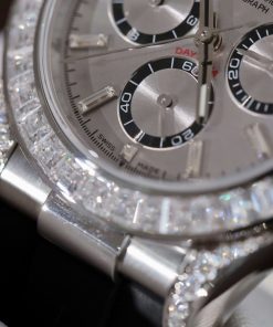 Đồng hồ Rolex Daytona mặt xám chế tác đính kim cương moissanite baguette 40mm (2)