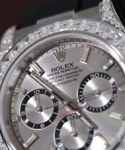 Đồng hồ Rolex Daytona mặt xám chế tác đính kim cương moissanite baguette 40mm (2)