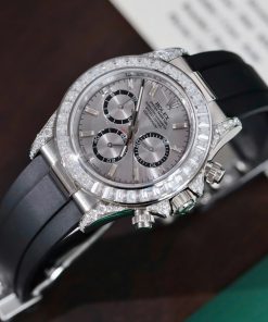 Đồng hồ Rolex Daytona mặt xám chế tác đính kim cương moissanite baguette 40mm (2)