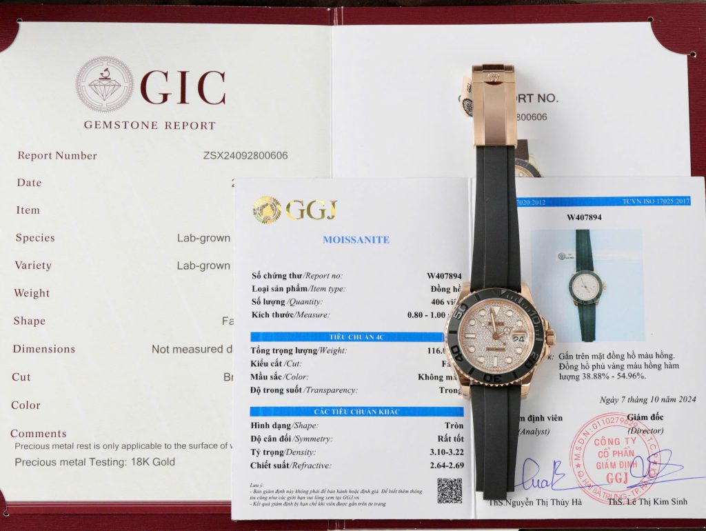 Đồng hồ Rolex Yacht-Master II chếc tác bọc vàng + mặt số đính full moissantie HongKong 40mm (2)