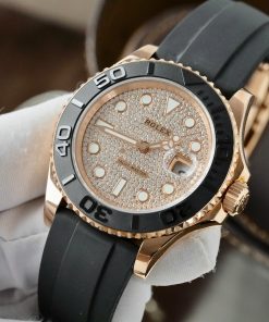 Đồng hồ Rolex Yacht-Master II chếc tác bọc vàng + mặt số đính full moissantie HongKong 40mm (2)