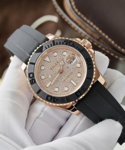 Đồng hồ Rolex Yacht-Master II chếc tác bọc vàng + mặt số đính full moissantie HongKong 40mm (2)