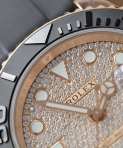Đồng hồ Rolex Yacht-Master II chếc tác bọc vàng + mặt số đính full moissantie HongKong 40mm (2)