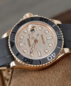 Đồng hồ Rolex Yacht-Master II chếc tác bọc vàng + mặt số đính full moissantie HongKong 40mm (2)