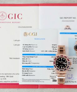 Đồng hồ nam Rolex GMT-Master II Rep 11 bọc vàng hồng đính sapphire + kim cương moissanite 40mm (2)