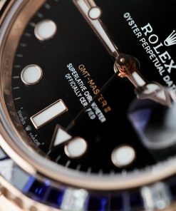 Đồng hồ nam Rolex GMT-Master II Rep 11 bọc vàng hồng đính sapphire + kim cương moissanite 40mm (2)