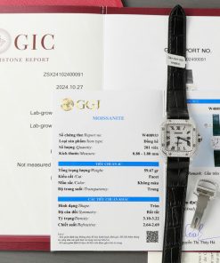 Đồng hồ nữ Cartier Santos chế tác đính full kim cương moissanite dây da 35mm (2)