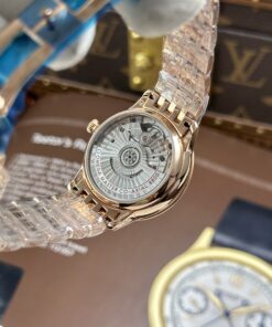 Đồng hồ nữ Omega De Ville Prestige Rep 11 mặt số màu đỏ đô dây kim loại 34mm (2)