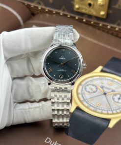 Đồng hồ nữ Omega Replica 11 De Ville Prestige mặt số màu xanh lam dây kim loại 34mm (2)