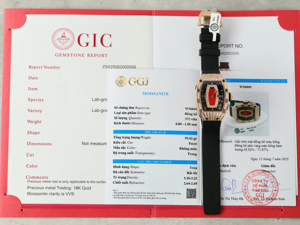 Đồng hồ nữ Richard Mille RM037 chế tác bọc vàng thật vỏ đính full moissanite HongKong 36mm (2)