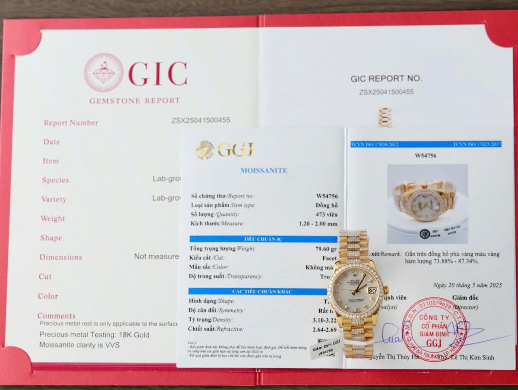 Đồng hồ nữ Rolex DateJust mặt MOP chế tác bọc vàng thật + đính kim cương moissanite 31mm (2)