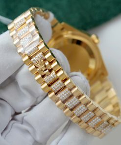 Đồng hồ nữ Rolex DateJust mặt MOP chế tác bọc vàng thật + đính kim cương moissanite 31mm (2)