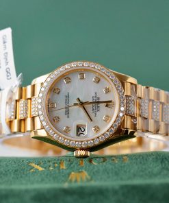 Đồng hồ nữ Rolex DateJust mặt MOP chế tác bọc vàng thật + đính kim cương moissanite 31mm (2)