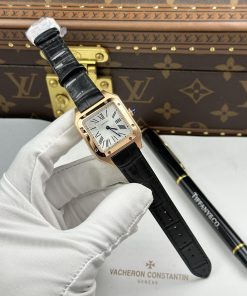 Đồng hồ Cartier Santos Dumont Rep 11 mặt xám bạc dây da 43.5×31 (2)
