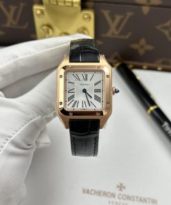 Đồng hồ Cartier Santos Dumont Rep 11 mặt xám bạc dây da 43.5×31 (2)