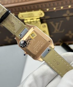 Đồng hồ Cartier Santos Dumont Rep 11 mặt xám bạc dây da 43.5×31 (2)