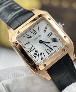 Đồng hồ Cartier Santos Dumont Rep 11 mặt xám bạc dây da 43.5×31 (2)