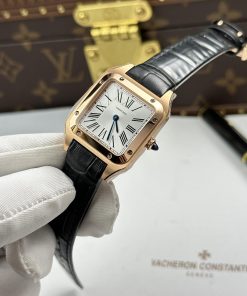 Đồng hồ Cartier Santos Dumont Rep 11 mặt xám bạc dây da 43.5×31 (2)