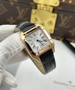 Đồng hồ Cartier Santos Dumont Rep 11 mặt xám bạc dây da 43.5×31 (2)