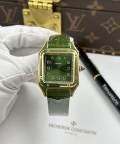 Đồng hồ Cartier Santos Dumont Rep cao cấp màu xanh lá cây dây da 43.5×31 (1)