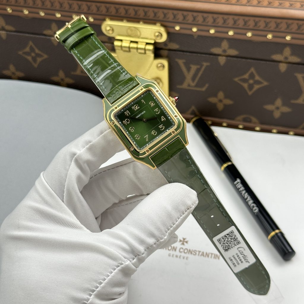 Đồng hồ Cartier Santos Dumont Rep cao cấp màu xanh lá cây dây da 43.5×31 (1)