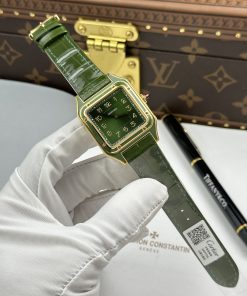Đồng hồ Cartier Santos Dumont Rep cao cấp màu xanh lá cây dây da 43.5×31 (1)