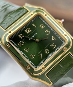 Đồng hồ Cartier Santos Dumont Rep cao cấp màu xanh lá cây dây da 43.5×31 (1)