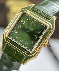 Đồng hồ Cartier Santos Dumont Rep cao cấp màu xanh lá cây dây da 43.5×31 (1)