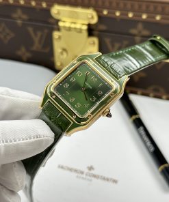 Đồng hồ Cartier Santos Dumont Rep cao cấp màu xanh lá cây dây da 43.5×31 (1)