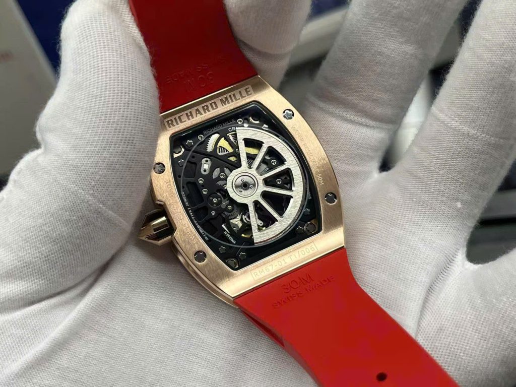 Đồng hồ Richard Mille RM67-01 Replica 11 vỏ mạ vàng hồng dây cao su đỏ 38 (2)